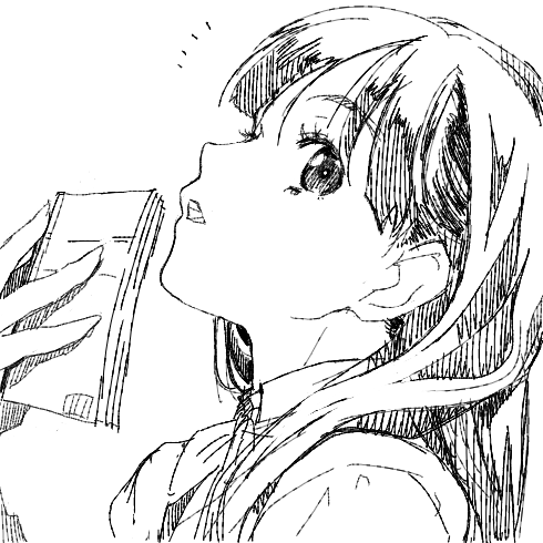 1girl, book, eyebrows_visible_through_hair, eyelashes, face, greyscale, hatching, hatching_(texture)