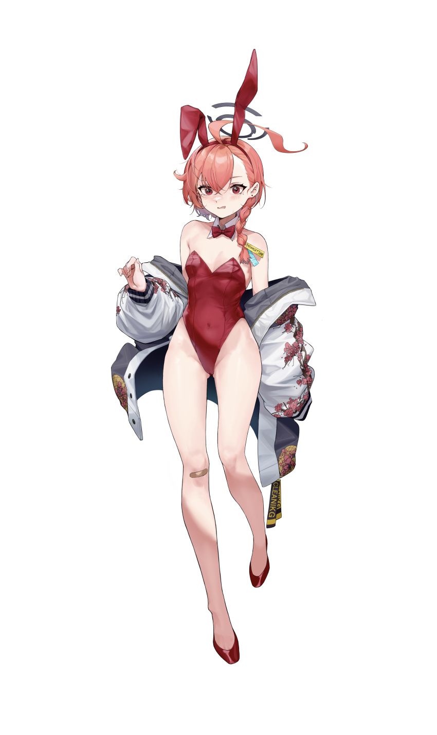 absurdres, ahoge, animal_ears, bandaid, bandaid_on_knee, bangs, bare_legs, blue_archive