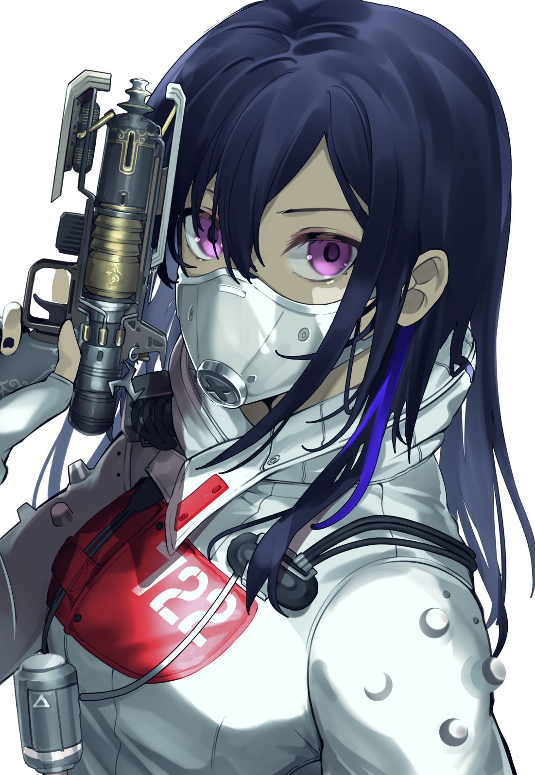 1girl, apex_legends, arm_up, b3_wingman, bangs, black_hair, black_nails, bodysuit