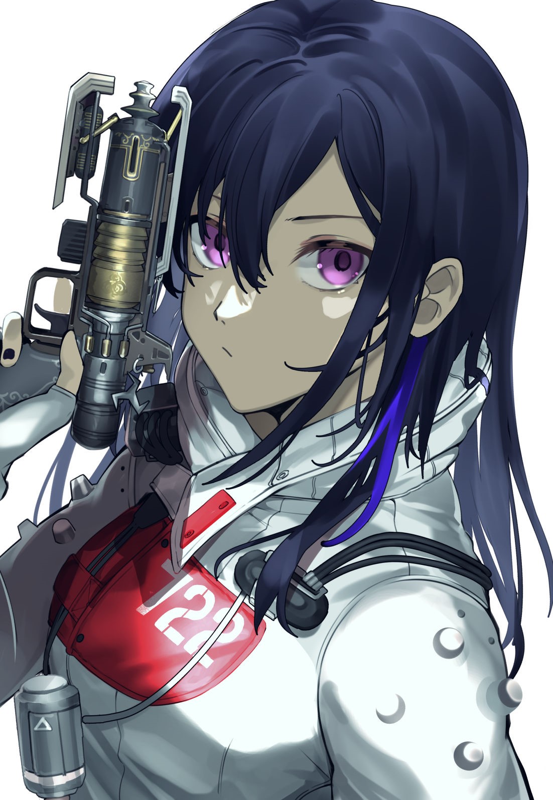 1girl, apex_legends, b3_wingman, bangs, black_hair, black_nails, bodysuit, closed_mouth