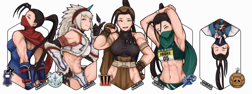 abs, biceps, black_hair, cosplay, crop_top, fake_horns, hershuar, highres