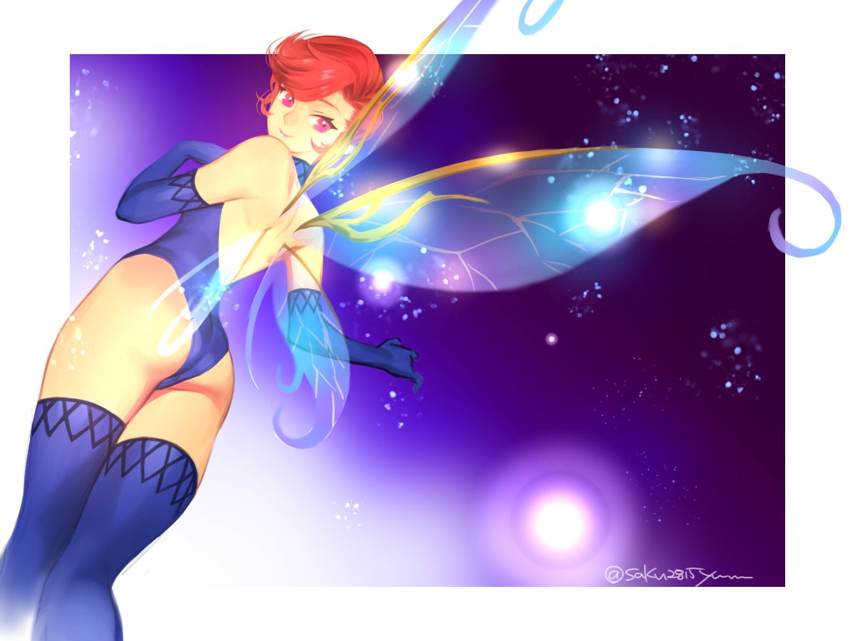 1girl, ass, bare_shoulders, breasts, brown_hair, fairy, fairy_wings, gloves