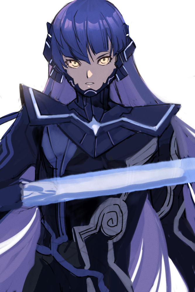 1boy, androgynous, armor, bangs, bodysuit, collarbone, eyelashes, long_hair