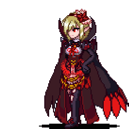 blonde_hair, cape, gif, kenkou_kurosu, monster_girl, pixel_art, red_eyes, ribbon