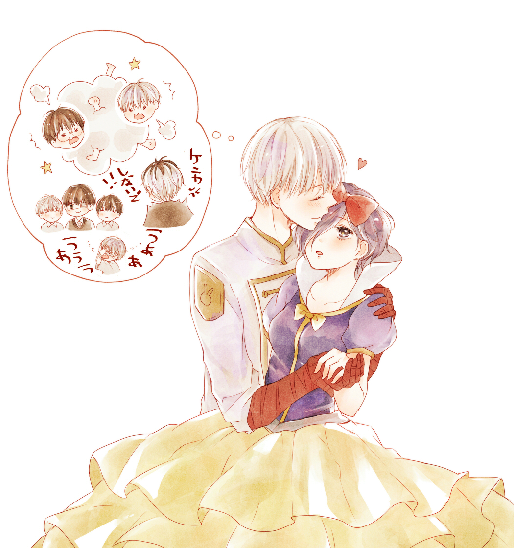 1girl, 6+boys, :o, anger_vein, angry, black_reaper, blush, bow