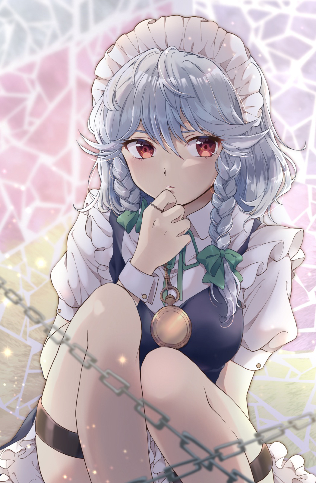 1girl, highres, izayoi_sakuya, maid_headdress, maruta_(shummylass), solo, touhou