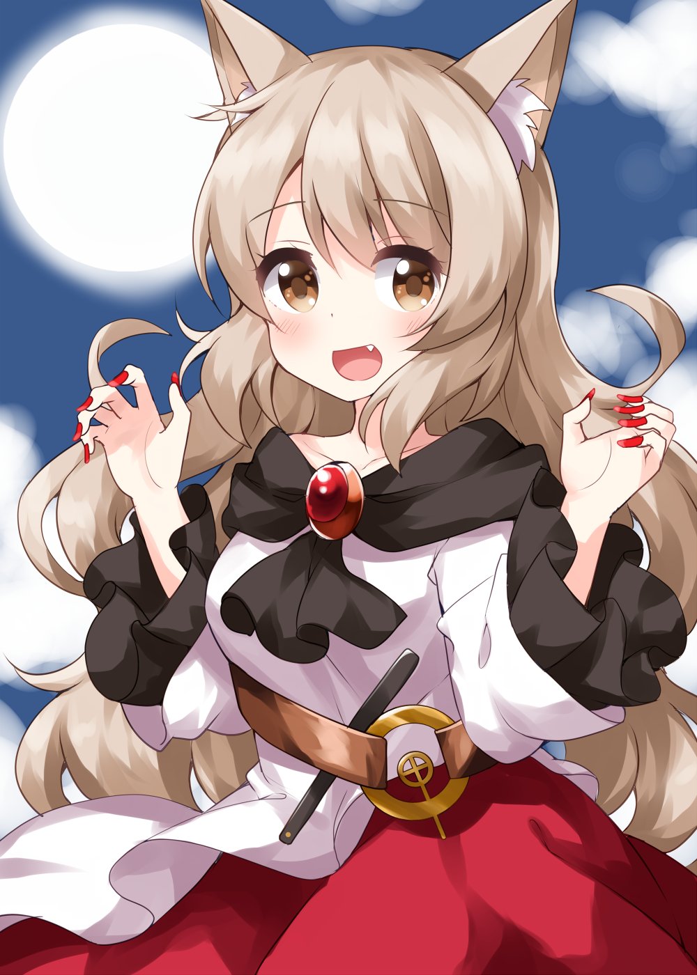 1girl, :d, alternate_costume, animal_ear_fluff, animal_ears, bangs, blonde_hair, blush