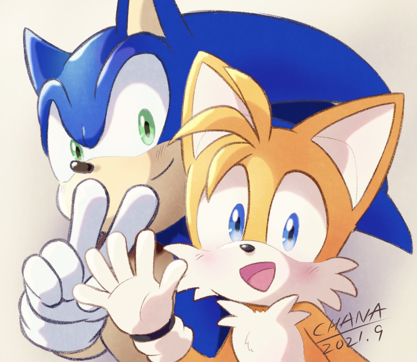 2boys, :d, animal_ears, animal_nose, artist_name, blonde_hair, blue_eyes, blue_fur
