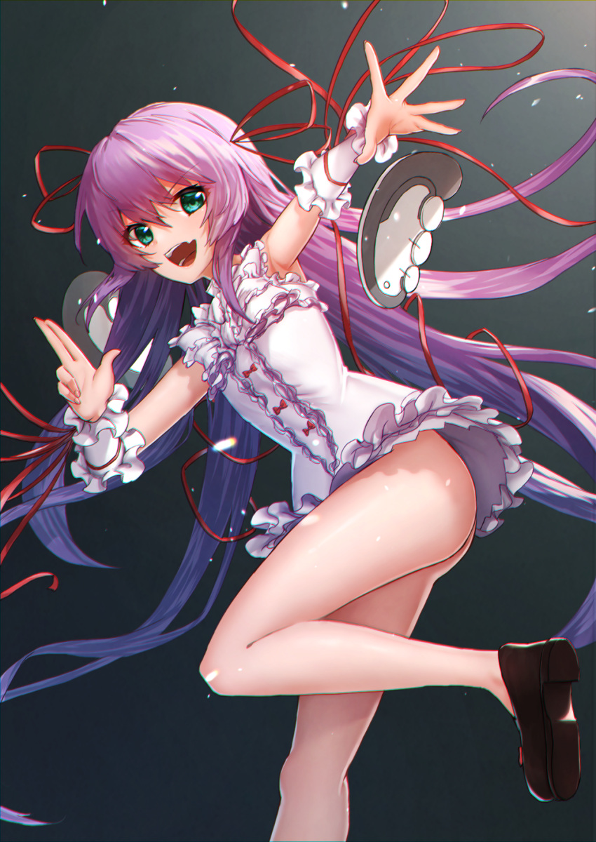 1girl, al_azif, aqua_eyes, demonbane, detached_wings, dress, fingernails, frilled_dress
