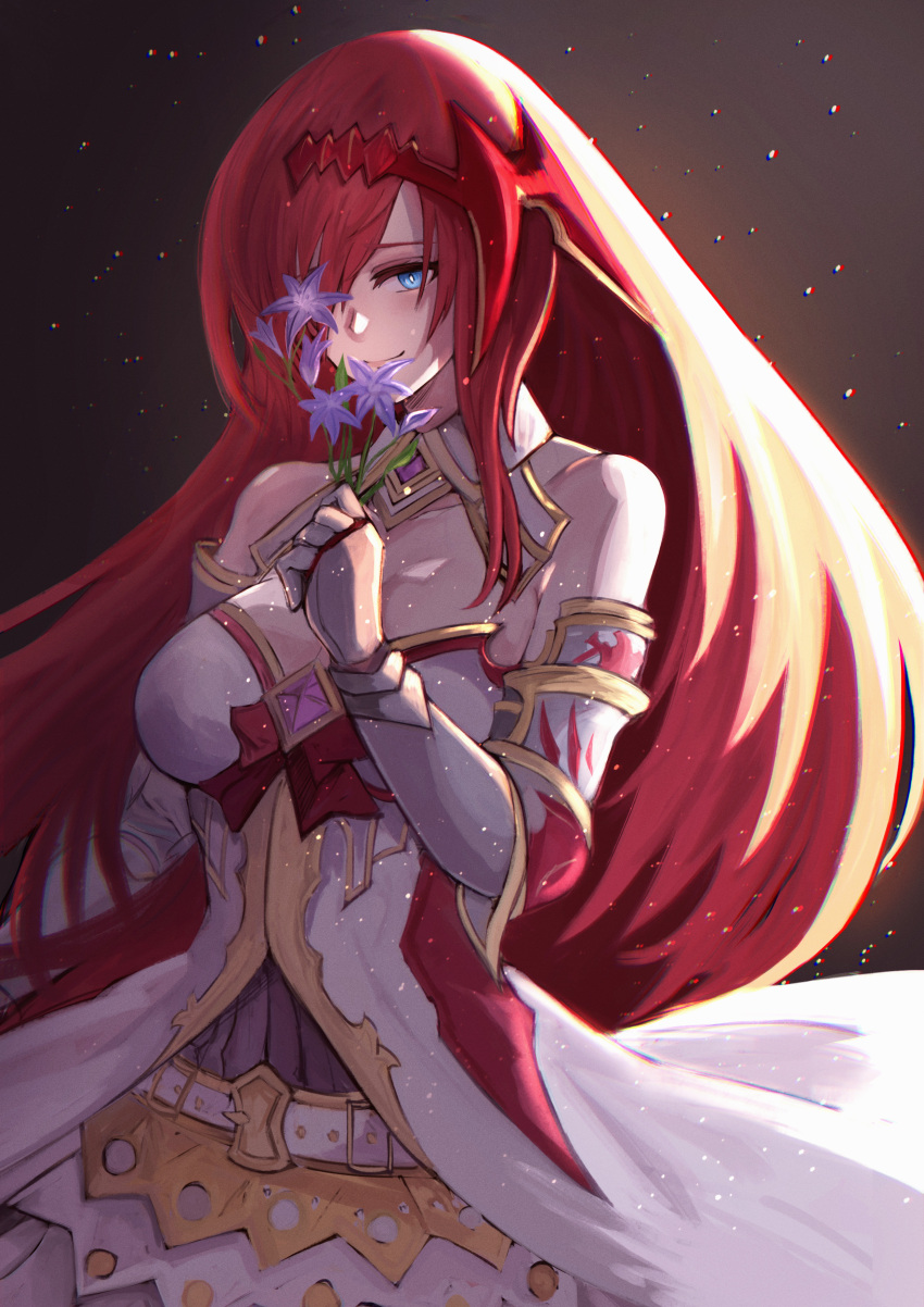 1girl, absurdres, backlighting, bangs, bare_shoulders, belt, blue_eyes, breasts