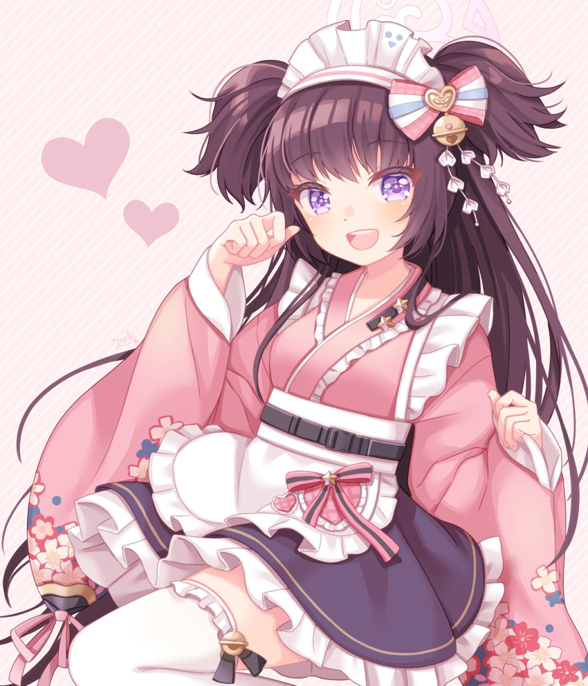 1girl, absurdres, apron, belt, black_hair, blue_archive, blush, breasts