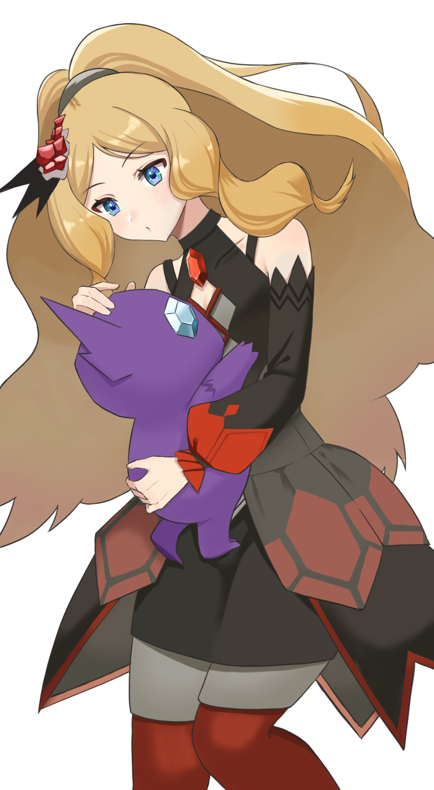 1girl, absurdres, bare_shoulders, black_dress, blonde_hair, blue_eyes, caitlin_(pokemon), detached_sleeves