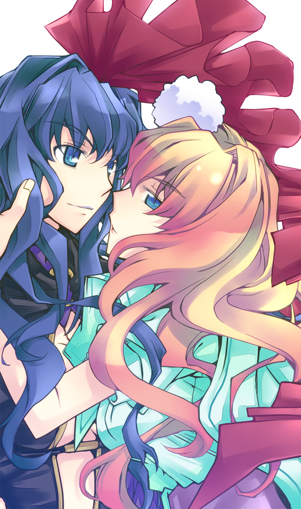 blonde_hair, blue_eyes, blue_hair, dual_persona, duel_persona, long_hair, macross, macross_frontier