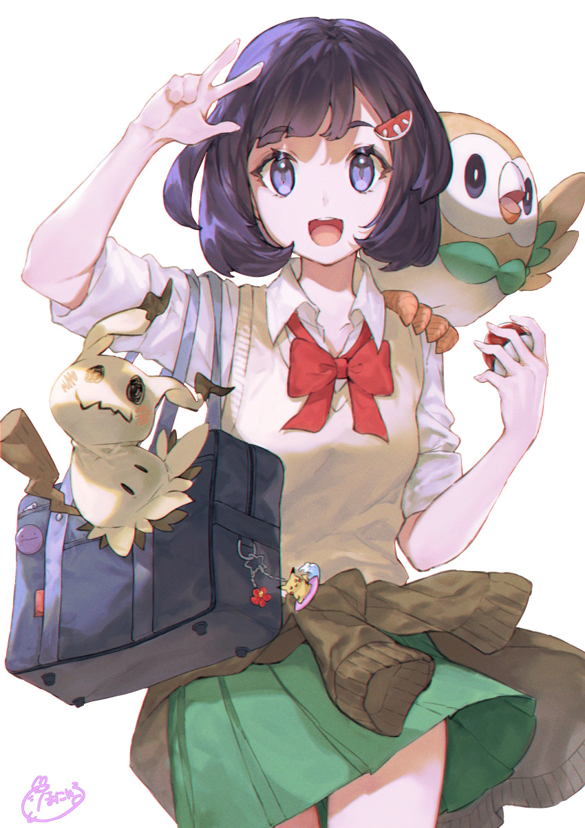 1girl, :d, absurdres, alternate_costume, bag, bangs, bow, bowtie