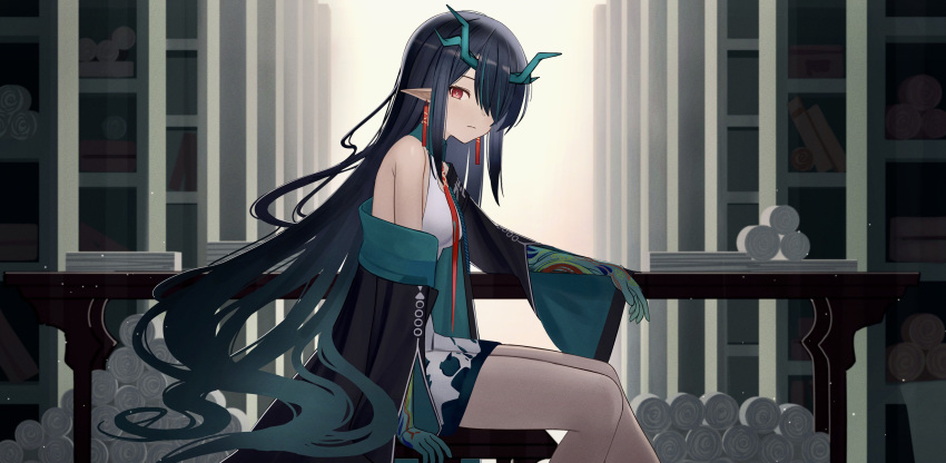 1girl, absurdres, arknights, backlighting, bare_shoulders, black_jacket, breasts, bright_pupils
