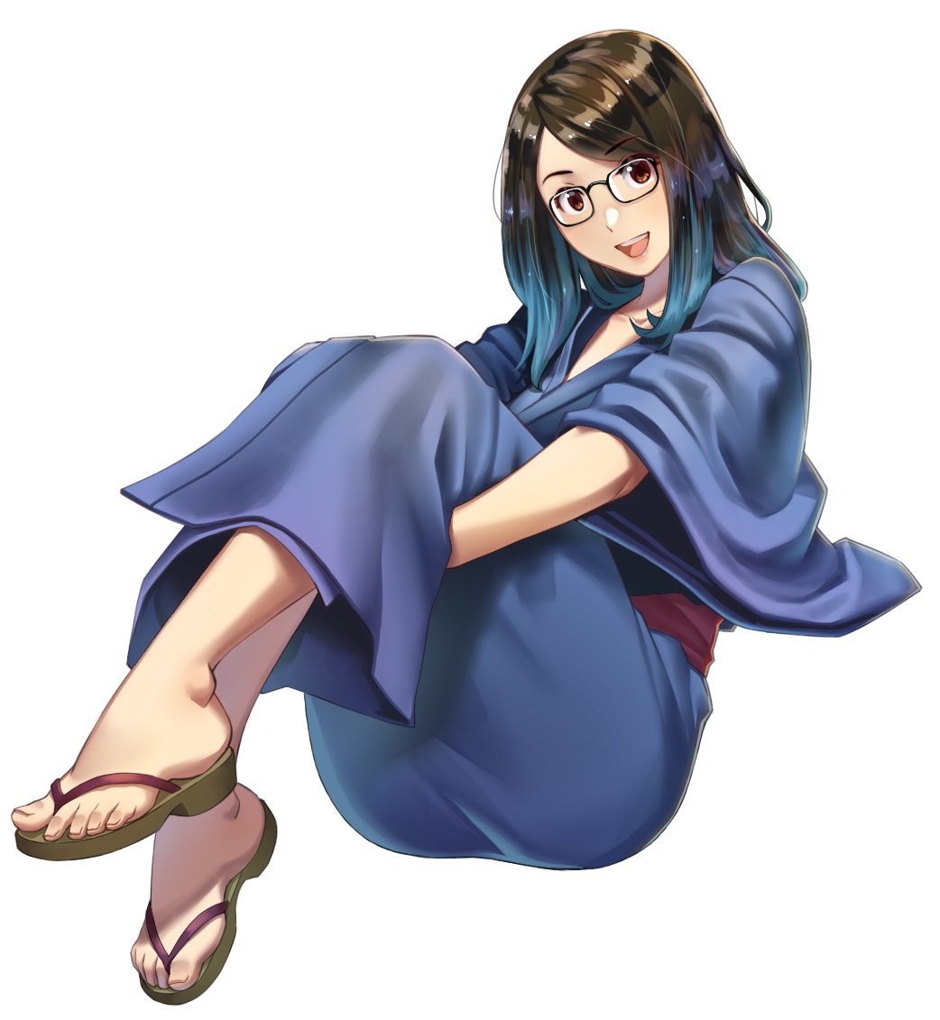 1girl, agustinus, bangs, black_hair, blue_hair, brown_eyes, collarbone, commentary