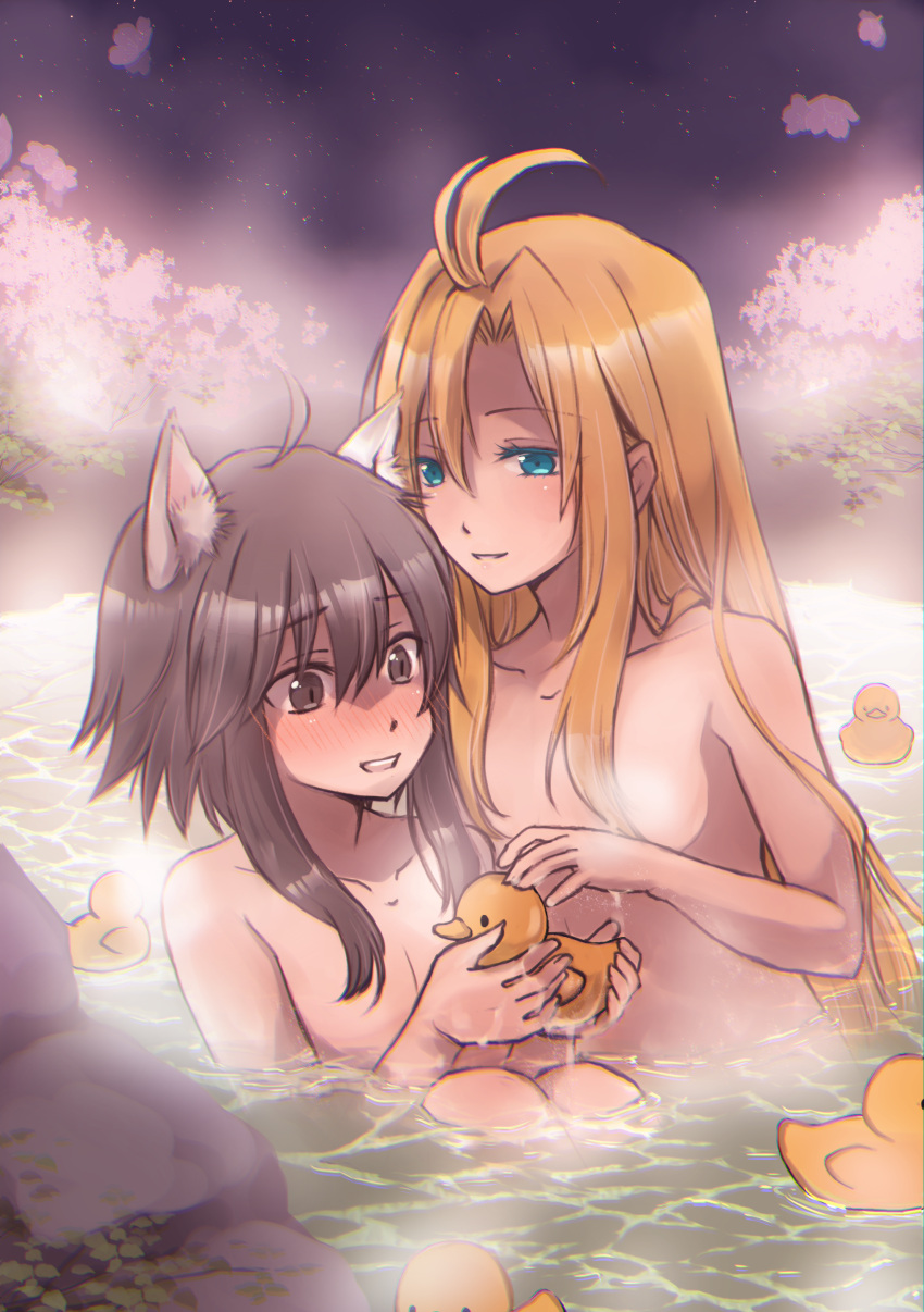 2boys, absurdres, ahat_(ragnarok_online), ahoge, animal_ear_fluff, animal_ears, bangs, bathing