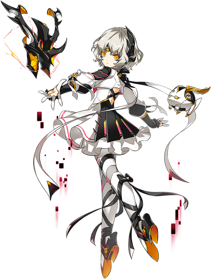 1girl, android, artist_request, backless_outfit, black_ribbon, bow, code:_failess_(elsword), earpiece