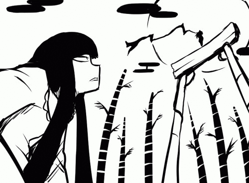2girls, animated, animated_gif, bamboo, bangs, bow, broken_ground, commentary_request