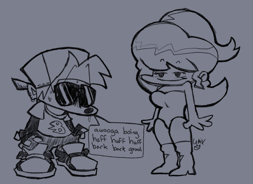 1boy, 1girl, alternate_universe, boots, boyfriend_(friday_night_funkin'), breasts, comixdude, dress