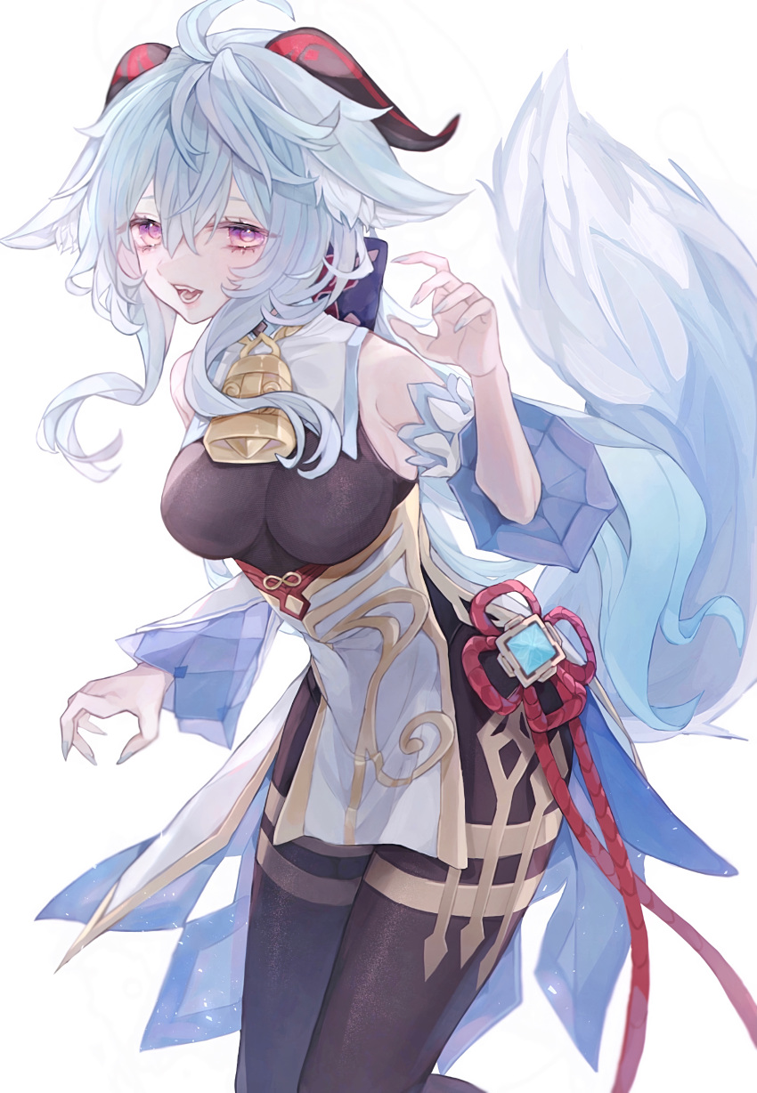 absurdres, ahoge, animal_ears, bangs, bare_shoulders, bell, black_legwear, blue_hair
