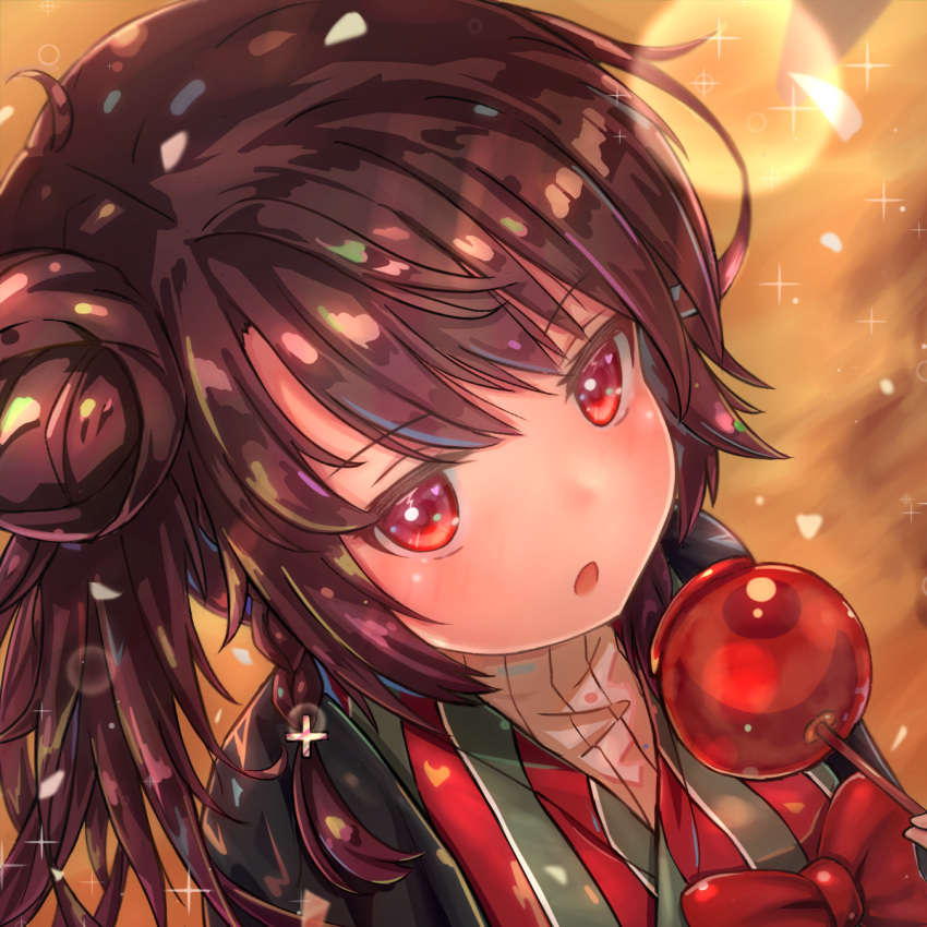 1girl, azur_lane, bangs, black_hair, braid, candy_apple, commentary_request, eyebrows_visible_through_hair
