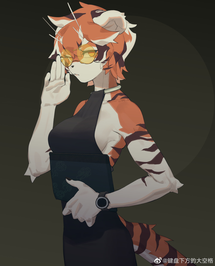 1girl, absurdres, animal_ears, arknights, bangs, black_vest, glasses, hair_between_eyes