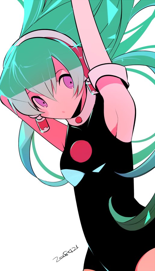 1girl, armband, armpits, bare_shoulders, breasts, charu_(saru_getchu), closed_mouth, dated