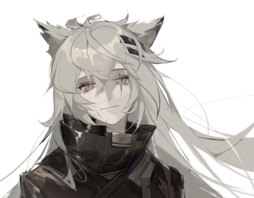 1girl, animal_ears, arknights, bangs, blood, blood_on_face, eyebrows_behind_hair, eyebrows_visible_through_hair