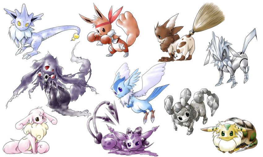 chigaya_kibasaki, eevee, evolution, fake, no_humans, pokemon, pokemon_(creature)