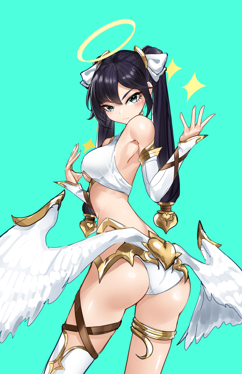 1girl, absurdres, alternate_costume, angel_costume, armpits, ass, bangs, bare_shoulders
