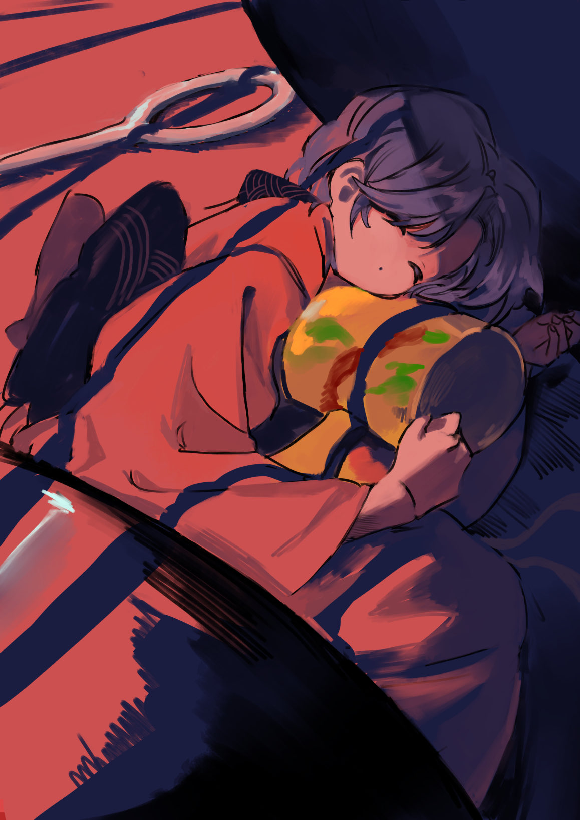 1girl, ama_asagi, black_bow, bow, bowl, clenched_hands, closed_eyes, feet_out_of_frame
