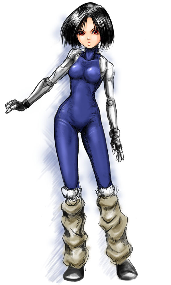 black_hair, bodysuit, gally, gunnm, leg_warmers, red_eyes, shopyun, short_hair