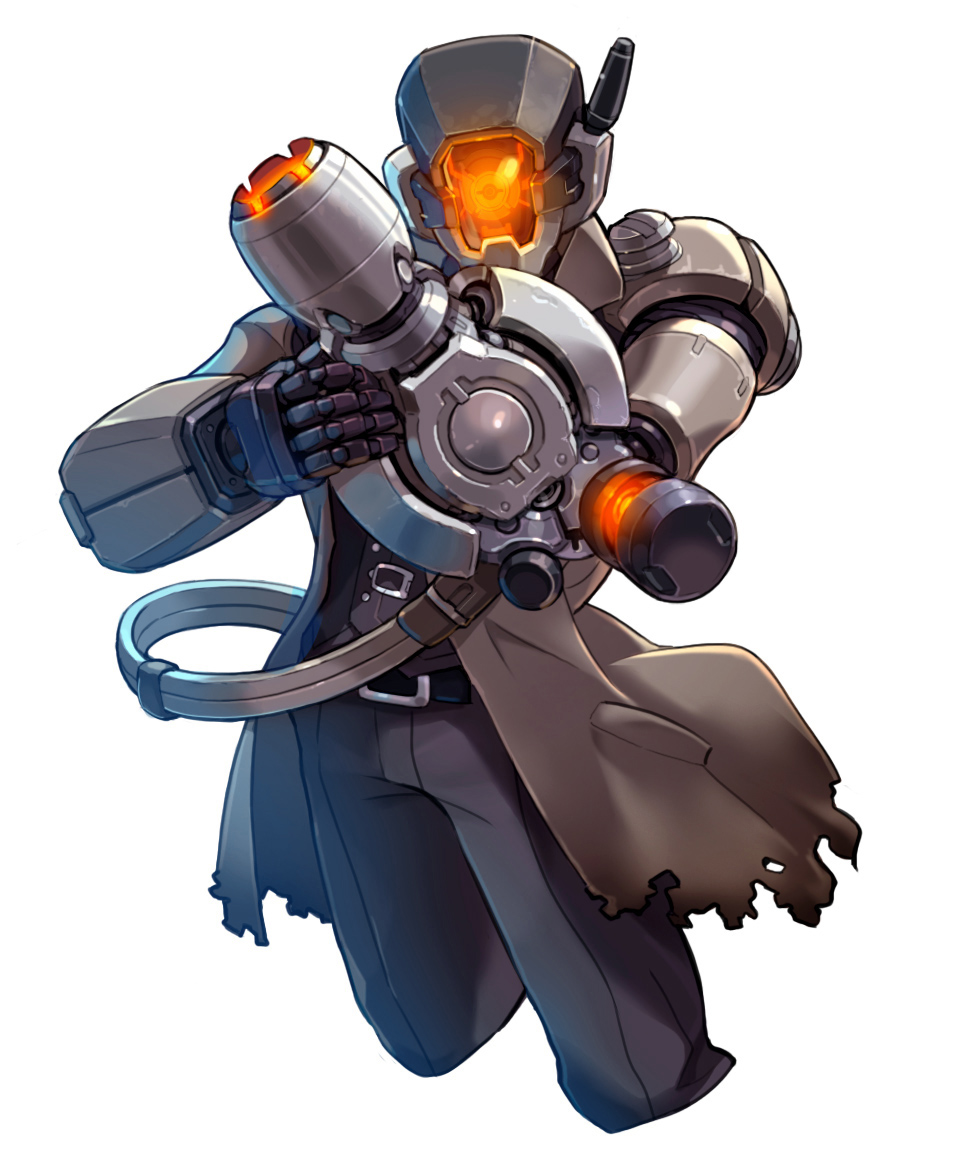 1boy, arm_cannon, belt, black_pants, black_shirt, brown_coat, cable, coat