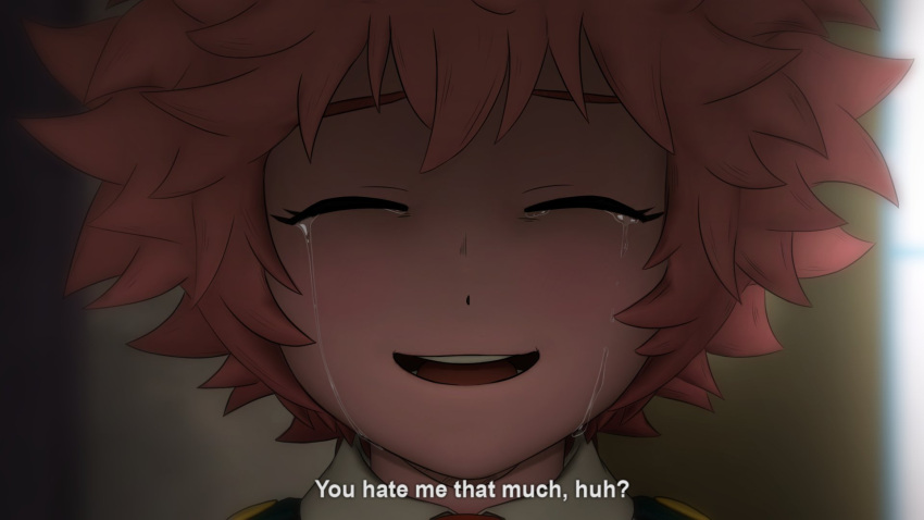 1girl, ashido_mina, black_sclera, blurry, blurry_background, boku_no_hero_academia, close-up, closed_eyes