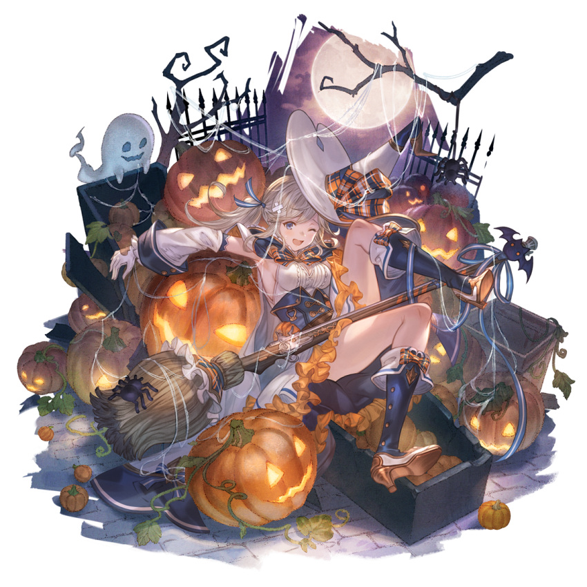 1girl, bandaid, bandaid_on_head, bare_tree, basket, blonde_hair, blue_eyes, blue_footwear