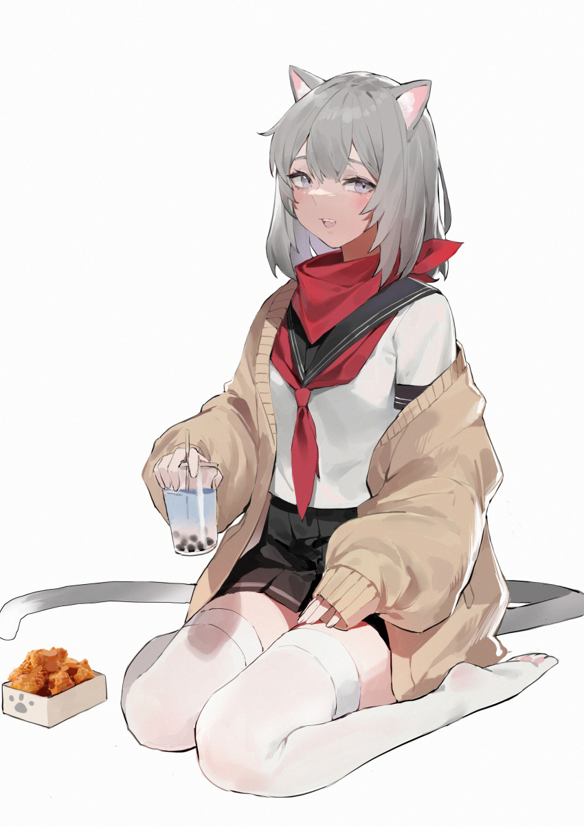 1girl, absurdres, animal_ears, bandana, bangs, black_sailor_collar, black_skirt, blue_eyes