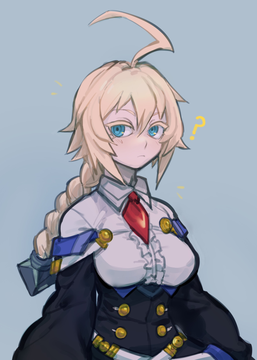 1girl, ?, ahoge, bangs, black_clothes, blazblue, blazblue:_central_fiction, blonde_hair