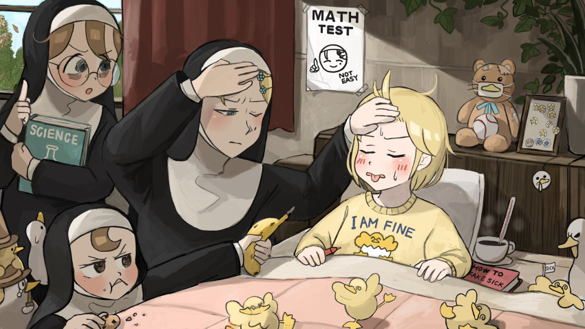 @_@, bags_under_eyes, banana, baseball, bed_sheet, bird, blonde_hair, book