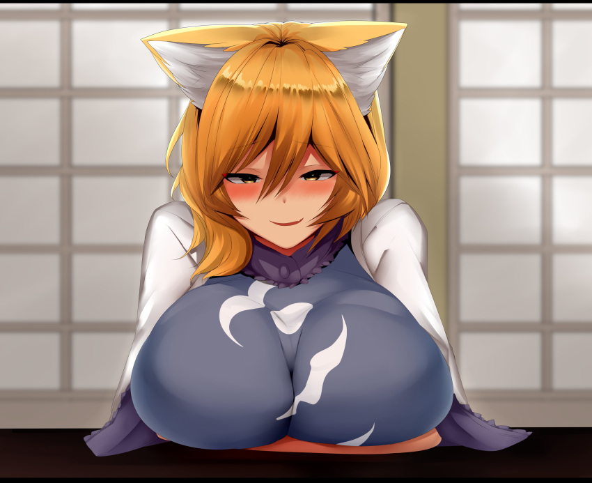 1girl, absurdres, animal_ear_fluff, animal_ears, bangs, blonde_hair, blush, breasts