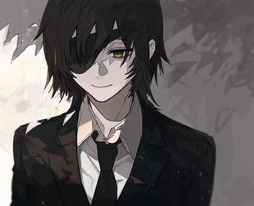 1girl, black_hair, black_jacket, black_neckwear, chainsaw_man, closed_mouth, collared_shirt, ebanoniwa