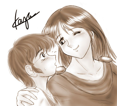 blush, original, short_hair, solail_(faya), wink