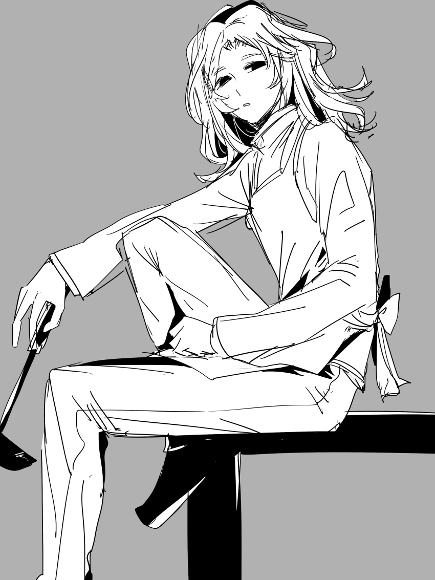 1boy, :o, absurdres, apron, bangs, black_eyes, bow, e_up