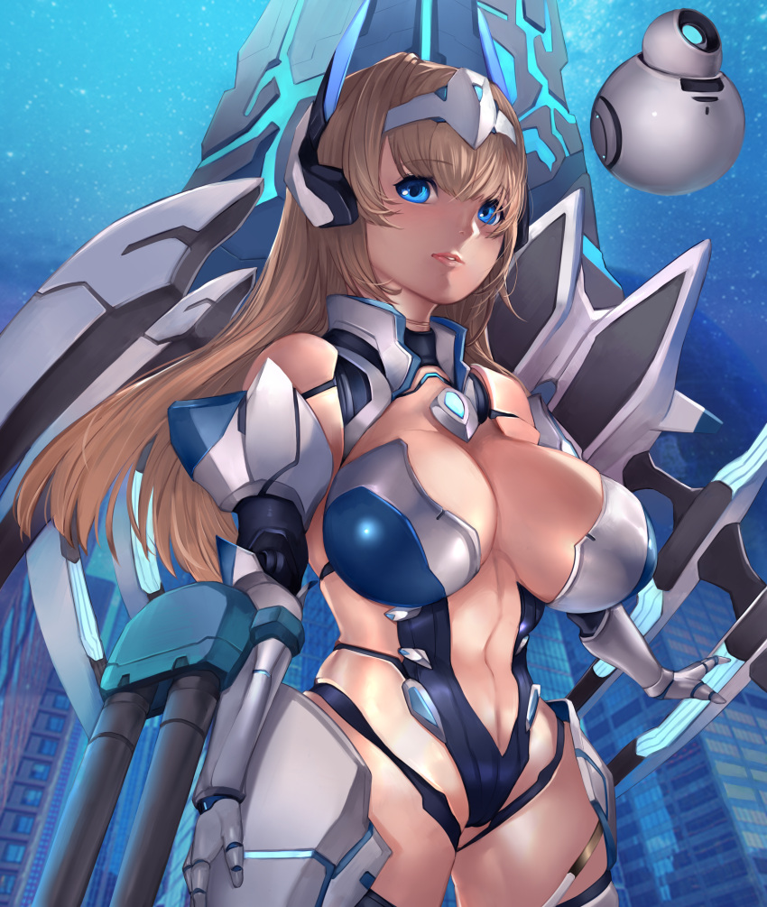 1girl, absurdres, android, blonde_hair, blue_eyes, breasts, di_allez_series, highres, large_breasts, long_hair, mecha_musume, original, phantasy_star, phantasy_star_online_2, solo, tahnya, very_long_hair