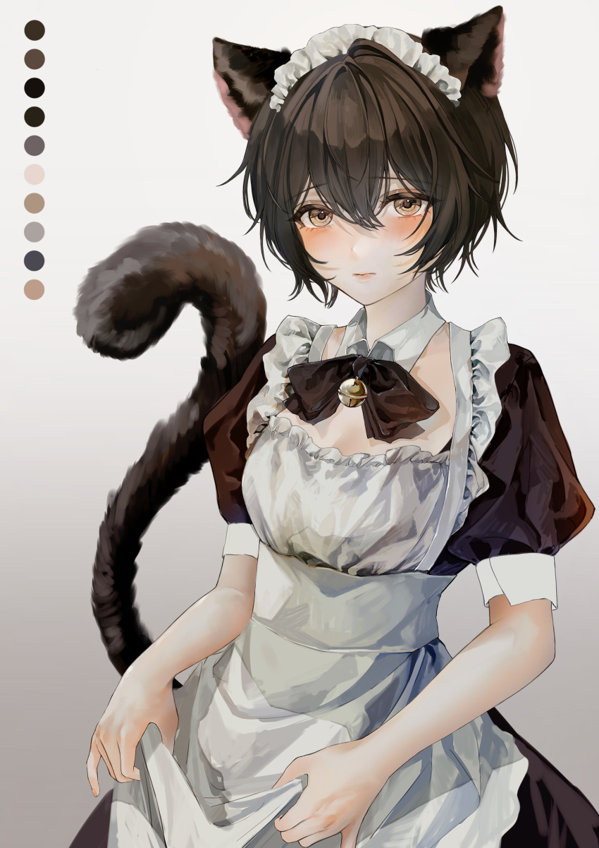 1girl, absurdres, animal_ears, apron, bell, black_dress, black_neckwear, blush