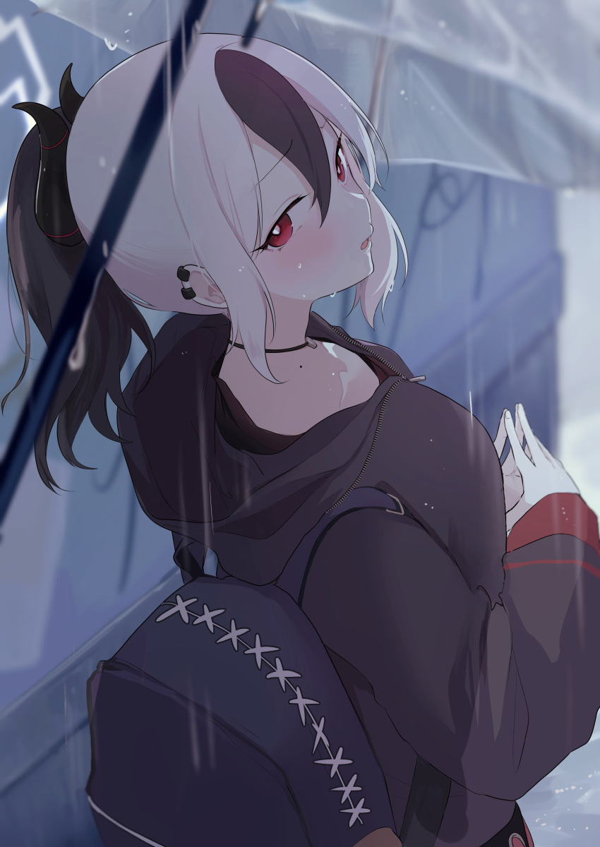 1girl, absurdres, akito_(d30n26), backpack, bag, bangs, black_hair, black_hoodie