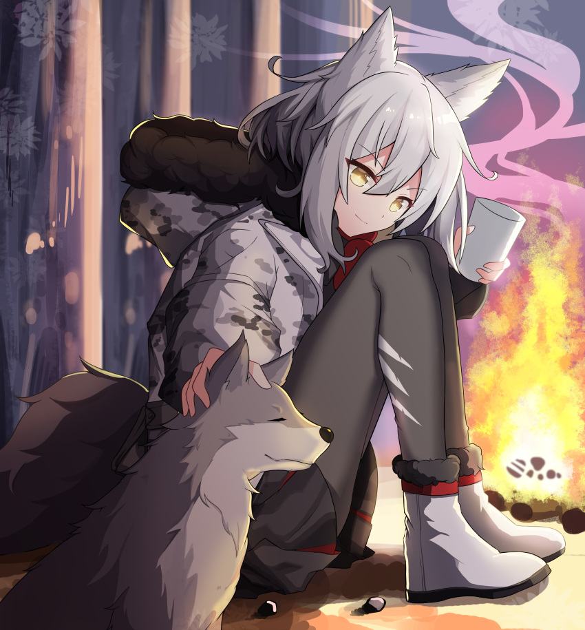 1girl, absurdres, alternate_costume, animal_ears, arknights, bangs, black_legwear, black_skirt