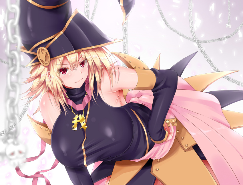 1girl, bent_over, black_headwear, blonde_hair, blush, blush_stickers, breasts, calcio