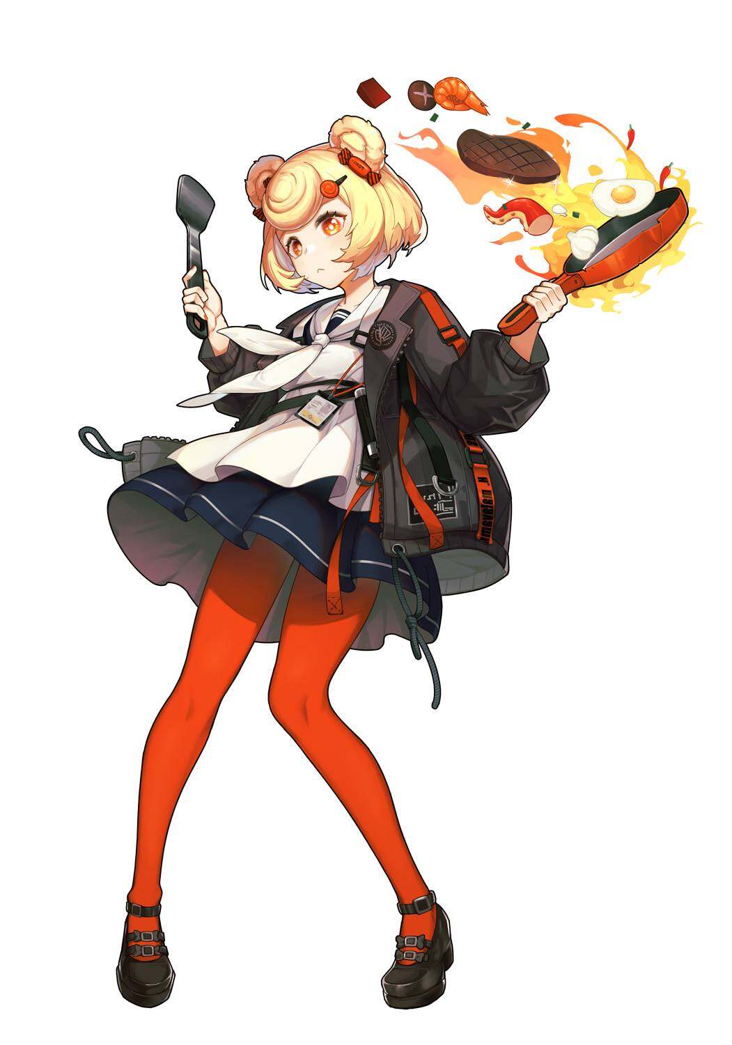 1girl, animal_ears, arknights, azema, bangs, bear_ears, black_footwear, black_jacket