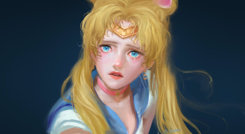 1girl, bangs, bishoujo_senshi_sailor_moon, blonde_hair, blue_eyes, blue_sailor_collar, choker, crescent